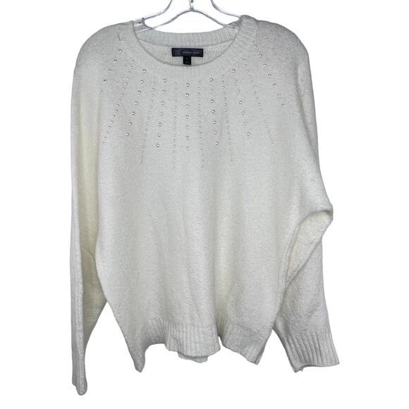 New INC Size XL White Round Neck Knit Pearl Accent Sweater - Picture 1 of 12